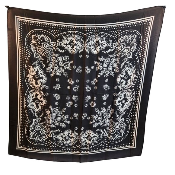 Black Paisley Square Scarf Bandana Print Silk Feel Accessory Neck Head Wrap 27 i - Picture 1 of 4